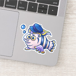 Adesivo Cartoon French Fish Vestindo Beret Sticker