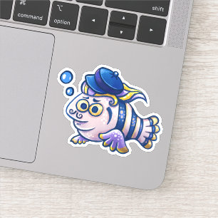 Adesivo Cartoon French Fish Vestindo Beret Sticker