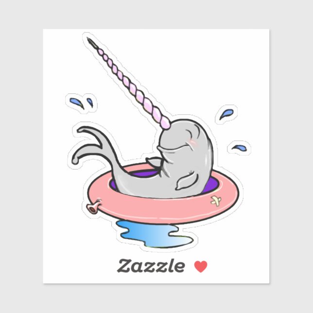 Adesivo Cartoon Funny Cute Kawaii Narwhal Splashing (Folha)