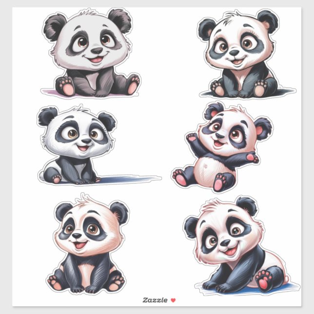 Adesivo Cartoon giro Pandas (Folha)