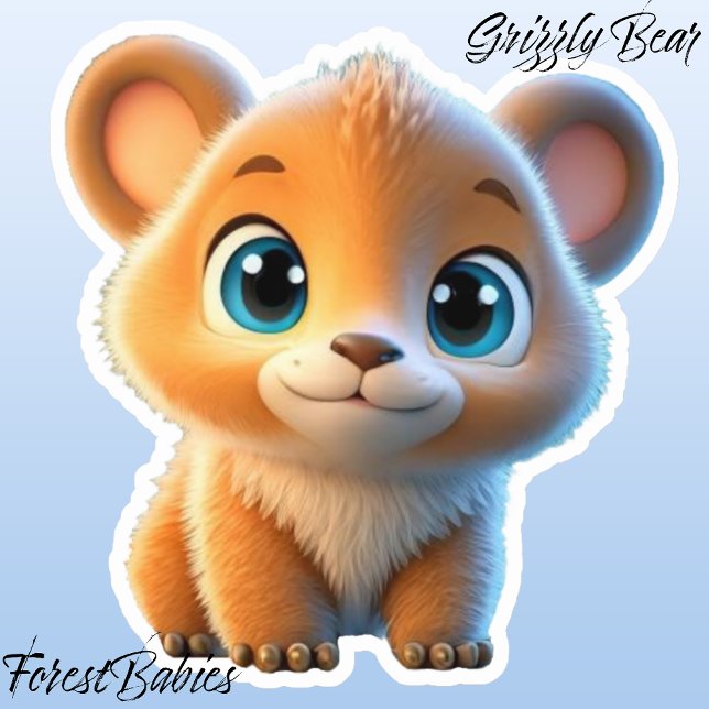 Adesivo Cartoon Gráfico Natureza Selvagem Selvagem Urso Cu (Grizzly Bear ForestBabies Sticker)