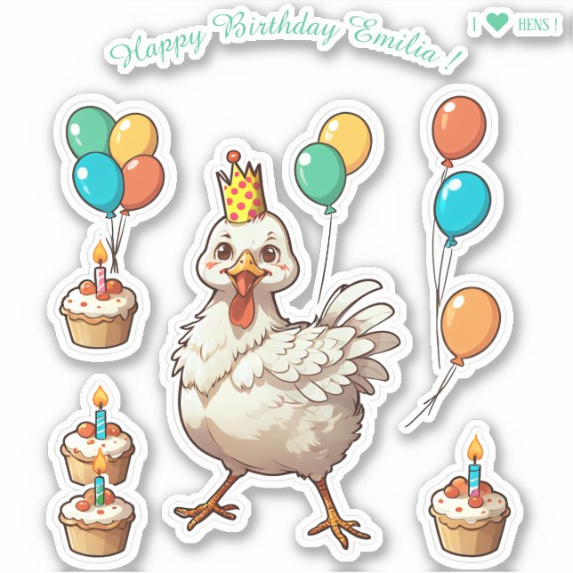 Adesivo Cartoon Hen Chcken - Feliz Aniversário Personaliza (Frente)
