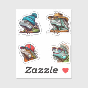Adesivo Cartoon Iguana Engraçado Cartoon Art 4 Pack Sticke