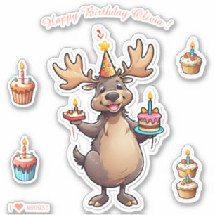 Adesivo Cartoon Moose - Feliz Aniversário Personalizado
