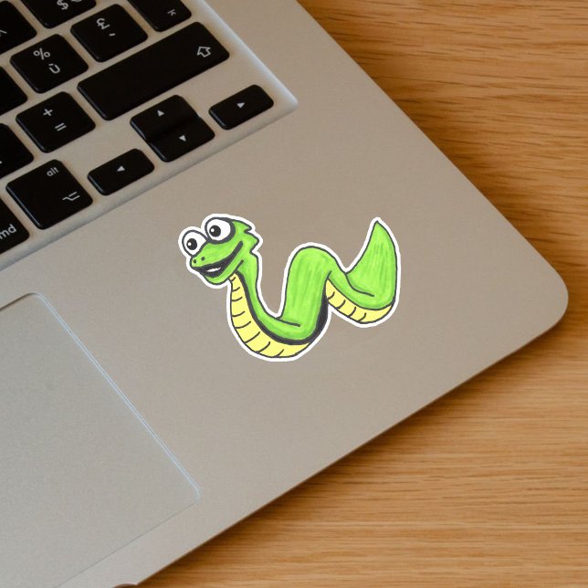 Adesivo Cartoon Neon Green cobra grandes olhos brancos (Bright green cartoon snake big white eyes on vinyl sticker.)