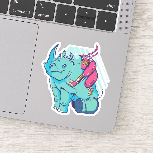 Adesivo Cartoon Ninja Riding Rhino Moldado (Detalhe)