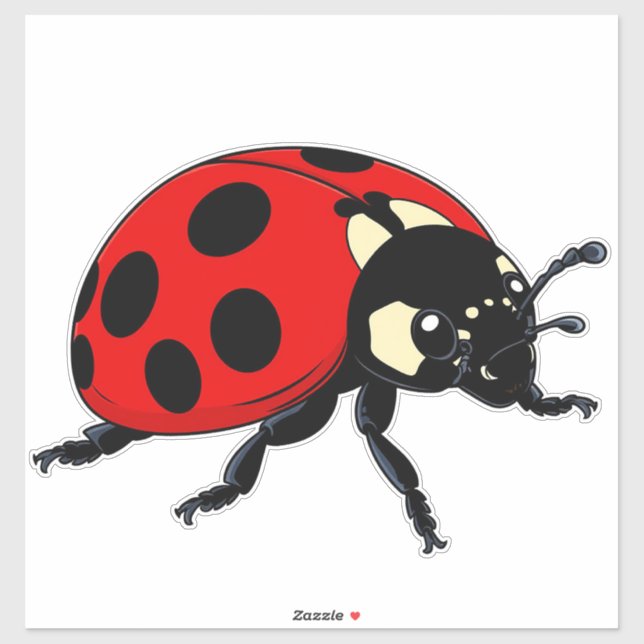 Adesivo Cartoon Red Ladybug Cute Insect Character (Folha)