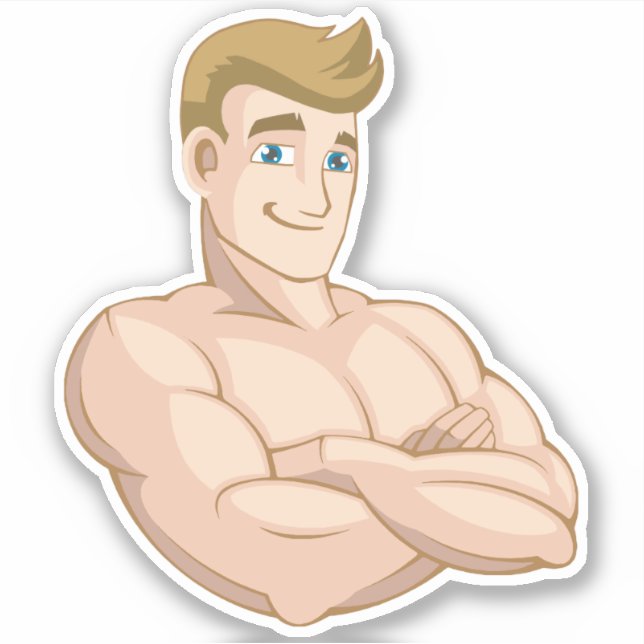 Adesivo Cartoon Surfer Dude Beach Boy Shirtless Muscle Man (Frente)