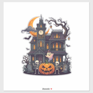 Adesivo Casa Assombrada de Halloween Esqueletos Abóbora Fa