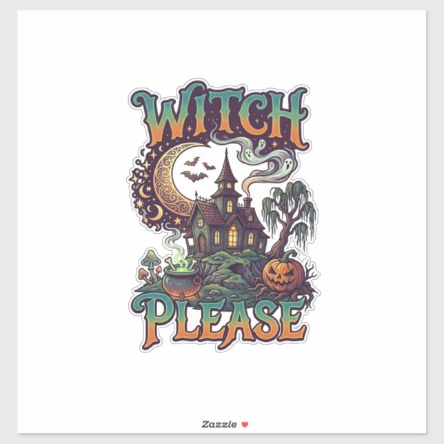 Adesivo Casa Assombrada Witch Please Cauldron Lua Crescent (Folha)