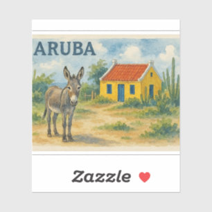 Adesivo Casa cunucu amarela de Aruba com burro aquarela