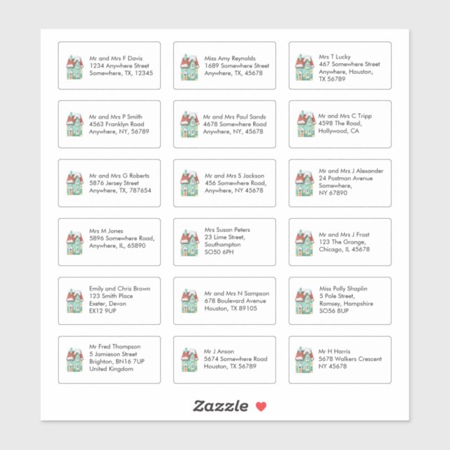 Adesivo Casa de Natal 18 Endereços de Nome Individual (Folha)