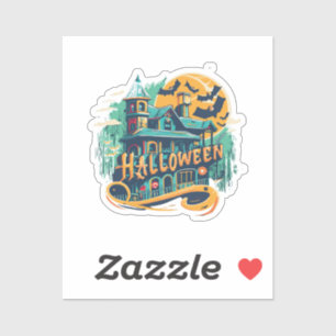Adesivo casa vintage halloween com fantasma