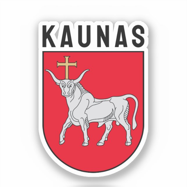 Adesivo Casaco de armas de Kaunas, Lituânia (Frente)