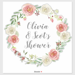 Adesivo Casal Chá de panela Watercolor Floral Wreath
