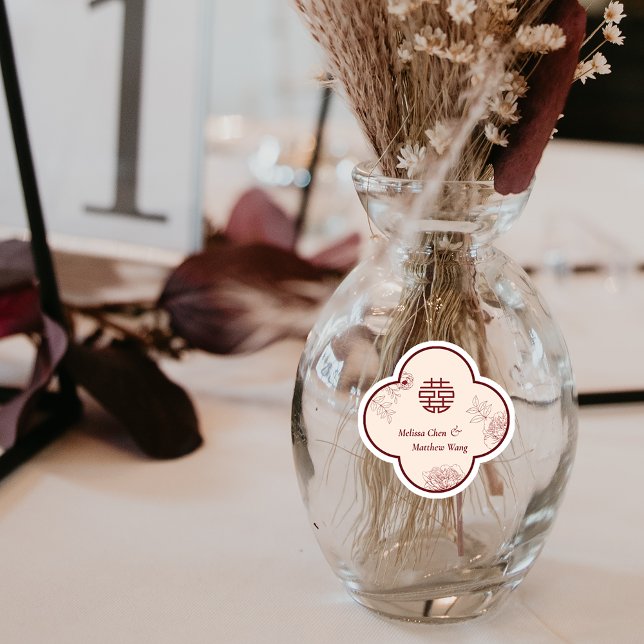 Adesivo Casamento Chinês Xi Duplo Flor Elegante (Elegant Flower Double Xi Chinese Wedding Sticker)