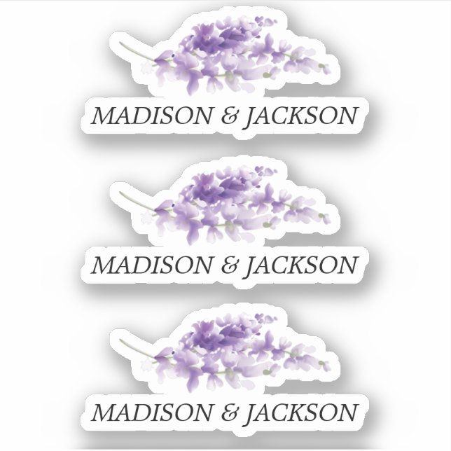 Adesivo Casamento com Aquarela de Lavanda Personalizada (Frente)