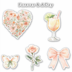 Adesivo Casamento com Coração Floral de Pêssego Bonito