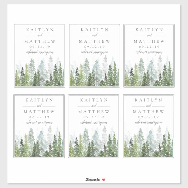 Adesivo Casamento de Floresta de Pinheiros com Aquarela -  (Folha)