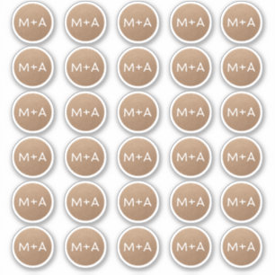 Adesivo Casamento marrom rústico de Kraft do monograma da