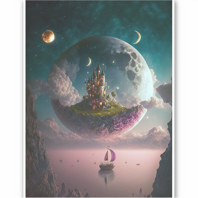 Adesivo Castle In The Moon Fantasy Art Sticker (Frente)