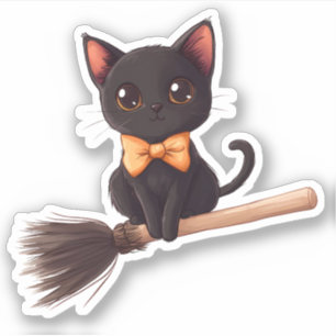 Adesivo Cat Andando na vassoura de uma bruxa