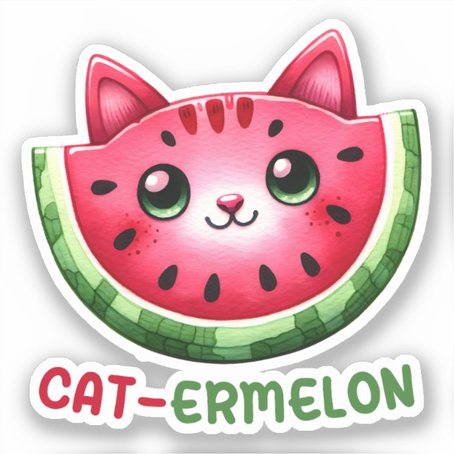 Adesivo Cat-ermelon Funny Cat Watermelon Pun (Frente)