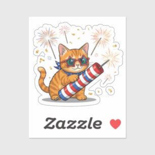 Adesivo Cat & Firecracker - 4 de julho