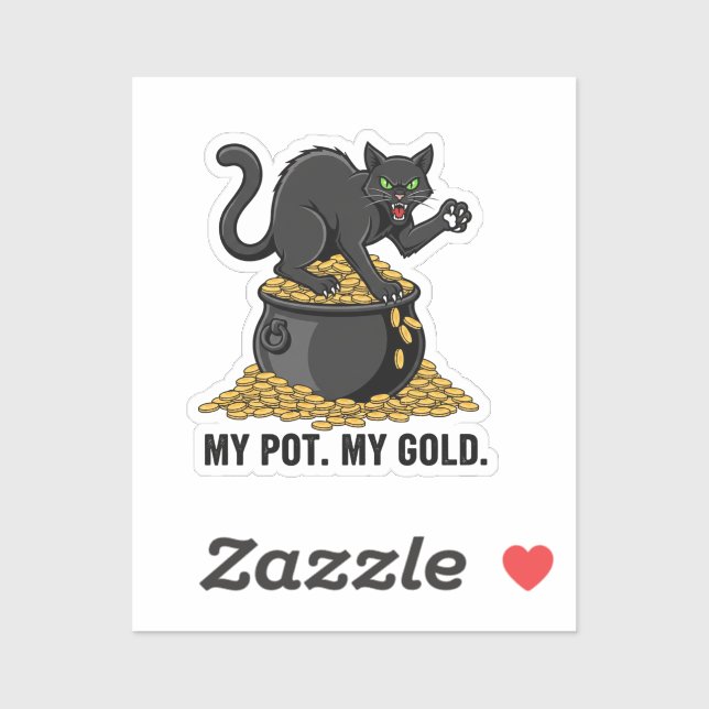 Adesivo Cat Guarding Pot Of Gold Funny St Patrick Sticker (Folha)