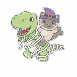 Adesivo Cat Happy Halloween T-rex Mummy Costume