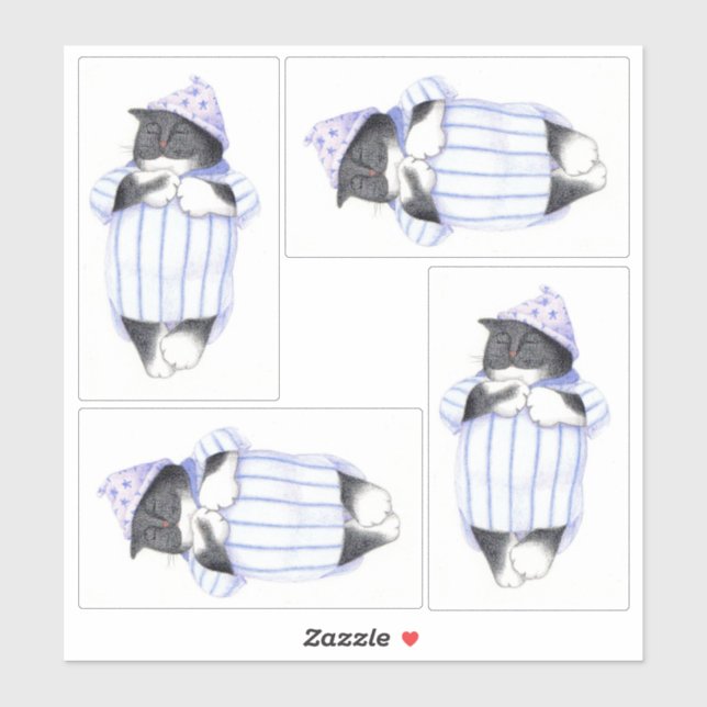 Adesivo CAT NIGHTSHIRT Conjunto de 4 Vinhetas (Folha)