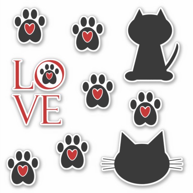 Adesivo Cat Paw Print Love (Frente)