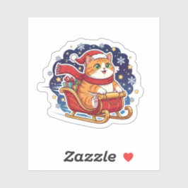 Adesivo Cat Sleigh Ride Cute Christmas Snowy Sky Sticker
