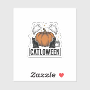 Adesivo Catloween Gato Preto Fantasma Halloween Design Vet