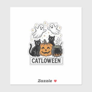 Adesivo Catloween Vintage Gato Fantasma Camisa de Hallowee