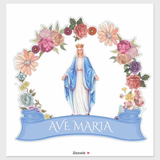 Adesivo Católica Virgem Abençoada Maria Floral Religiosa (Folha)