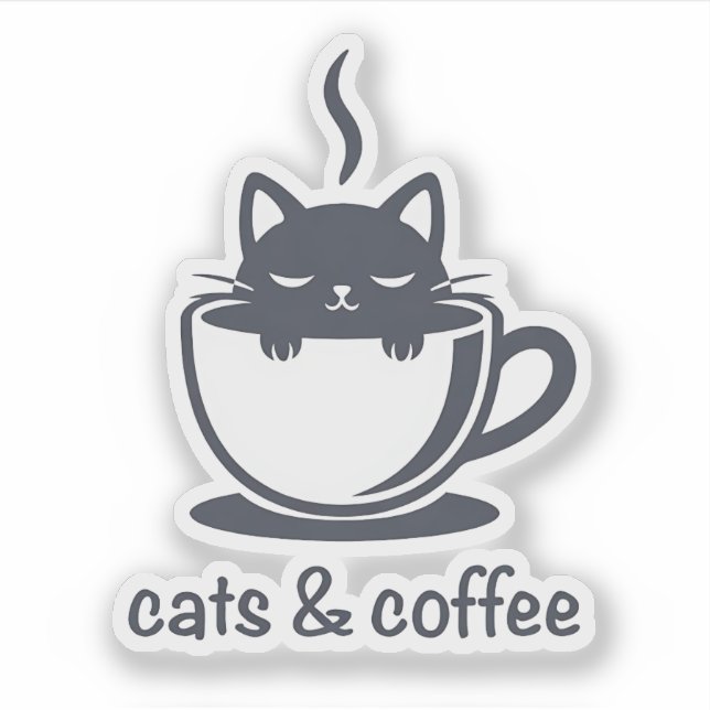 Adesivo Cats and Coffee Funny Kawaii Noir Feline Aesthetic (Frente)