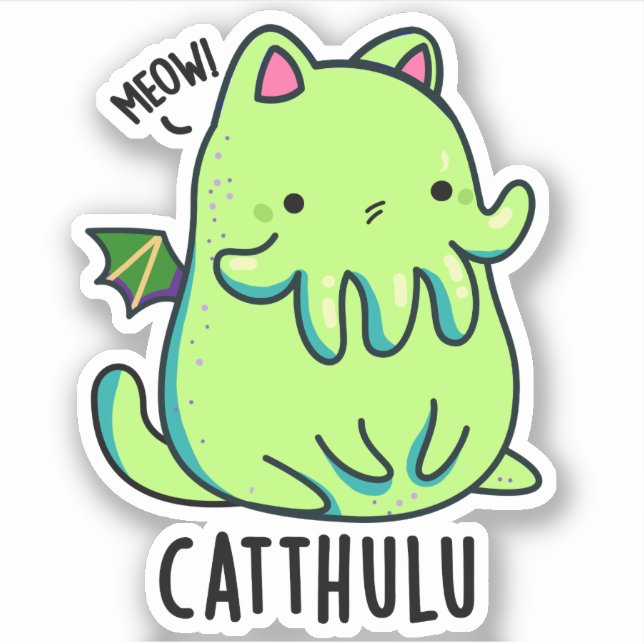 Adesivo Catthulu Funny Cthulhu Cat Pun (Frente)