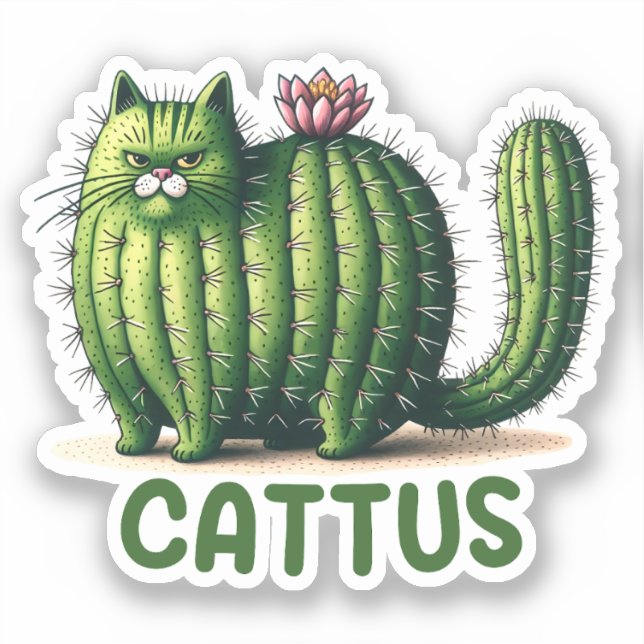 Adesivo Cattus Cactus Pun Engraçado Vinheta Gato (Frente)