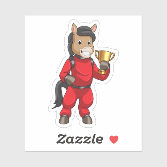 Adesivo Cavalo como campeão com troféu (Folha)