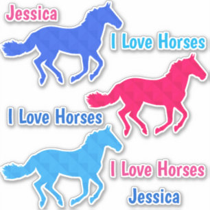 Adesivo Cavalo "I Love Horses" Nome Personalizado Vinyl St