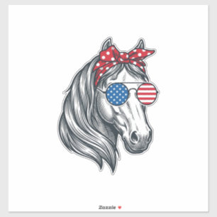 Adesivo Cavalo Patriótico Com Óculos De Sol De Bandeira Vi