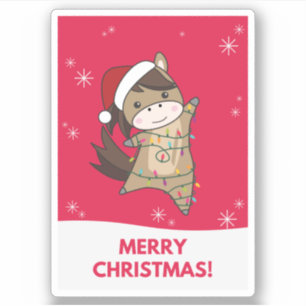 Adesivo Cavalo Pôneo de Natal Neve Inverno Animais de inve