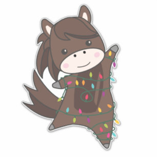 Adesivo Cavalo Pôneo de Natal Neve Inverno Animais de inve