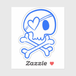 Adesivo Caveira Azul com Elemento Forma Cardíaca