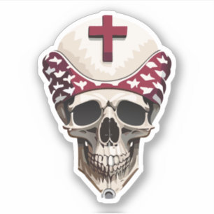 Adesivo Caveira Decorada com Chapéu com Desenhos de Cruz