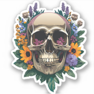 Adesivo Caveira Decorada com Desenhos Coloridos de Flores