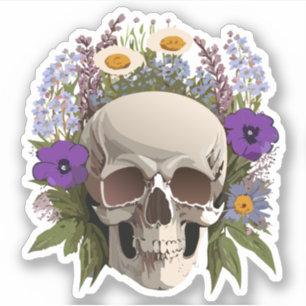 Adesivo Caveira Decorada com Desenhos Coloridos de Flores