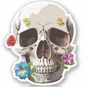 Adesivo Caveira Decorada com Desenhos Coloridos de Flores