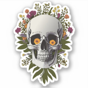 Adesivo Caveira decorada com Flores Desenhos Coloridos